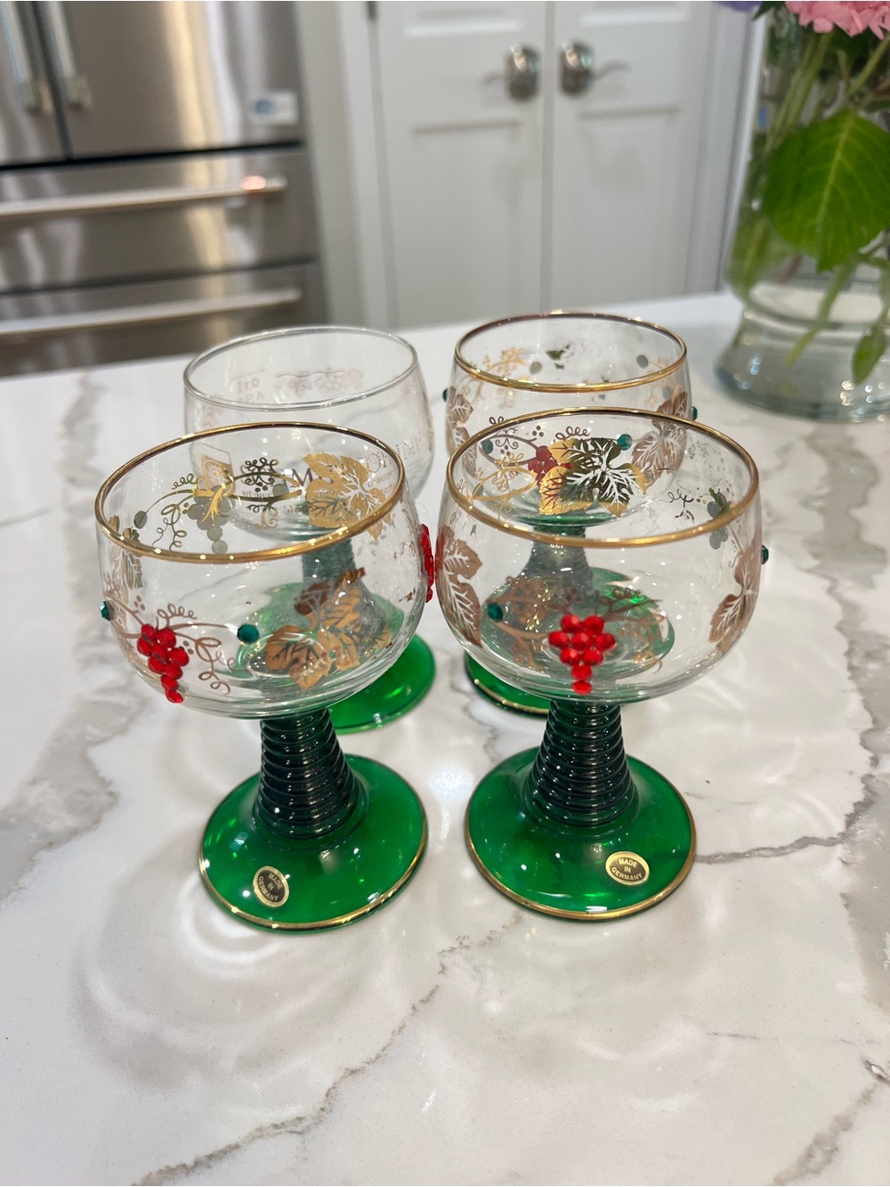 Vintage set of 4 Roemer Goblets Gold grape Accents